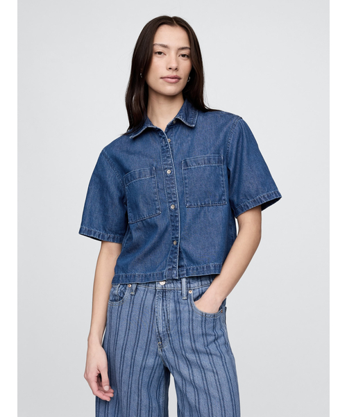 GAP ブラウス シャツ ウルトラソフト クロップド デニムシャツ