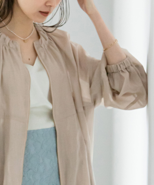 【美品】NOBLEノーブル　ノーカラーコート ジップアップコート ベージュ 34 Noble（ノーブル）の「W/Ny ZIPコート◇（その他アウター）」 - WEAR