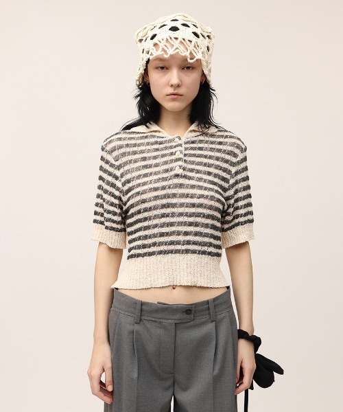 ニット/セーター LEINWANDE Knitted Polo leinwande（ラインヴァンド） ニット セーター Konjac Yarn Border