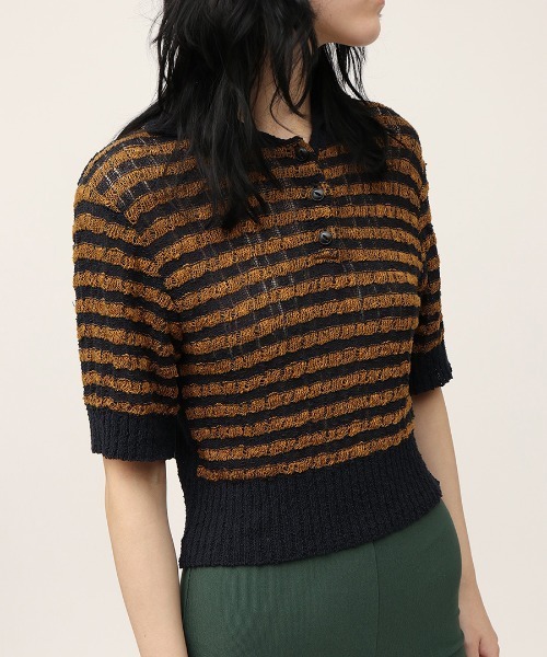 ニット/セーター LEINWANDE Knitted Polo leinwande（ラインヴァンド） ニット セーター Konjac Yarn Border
