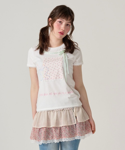 TINA：JOJUN tシャツ ガーリー 半袖コラージュTシャツ