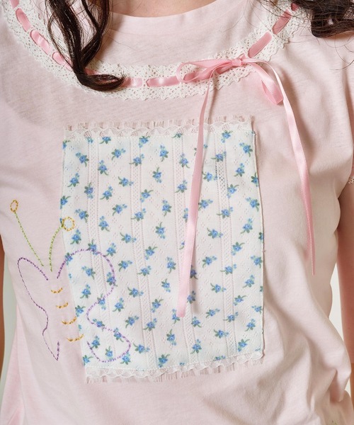 TINA：JOJUN tシャツ ガーリー 半袖コラージュTシャツ
