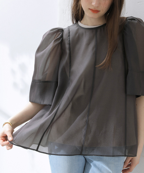 tシャツ 「洗える」カットレイヤードシアーブラウス レディース