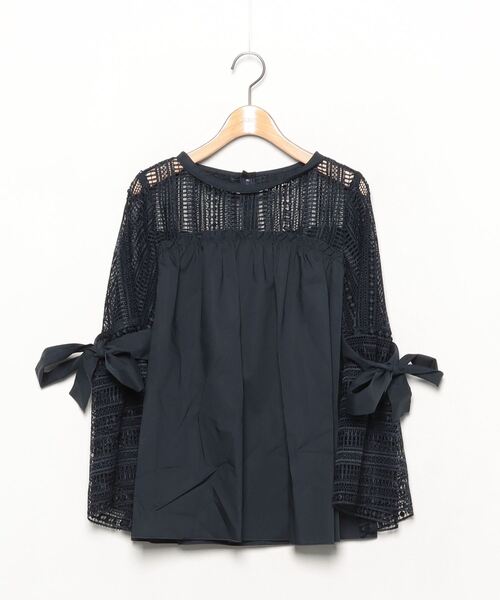 「LANVIN en Bleu」 7分袖ブラウス 38 ネイビー レディース