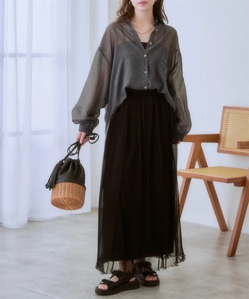 ニッセン（nissen） ブラウス シャツ ロング丈シアーシャツ「大きい