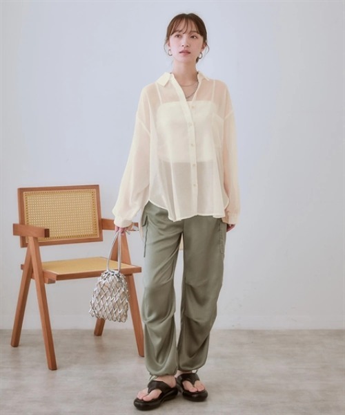 ニッセン（nissen） ブラウス シャツ ロング丈シアーシャツ「大きい