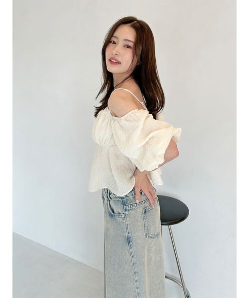 SNIDELブラウス SNIDEL SALE40%OFF スナイデル デニムギャザーオフショル