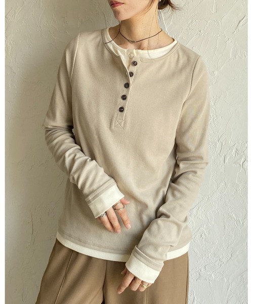 ✨残り１点✨ロングTシャツ 長袖 リブカットソー ヘンリーネックロングスリーブ 楽天市場】ヘンリーネック カットソー ロングTシャツ ランダム