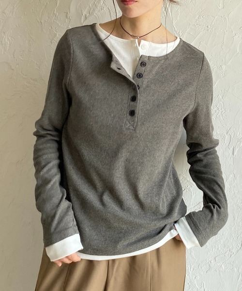 プチバトー ヘンリーネック長袖Tシャツ レディース コーデ詳細 | ベビー服・子供服通販のPETIT BATEAU【公式】