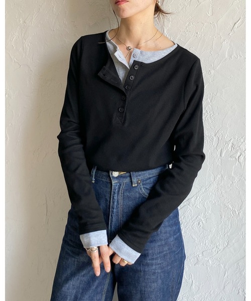 She's Closet ヘンリーネック tシャツ 長袖配色レイヤードヘンリー