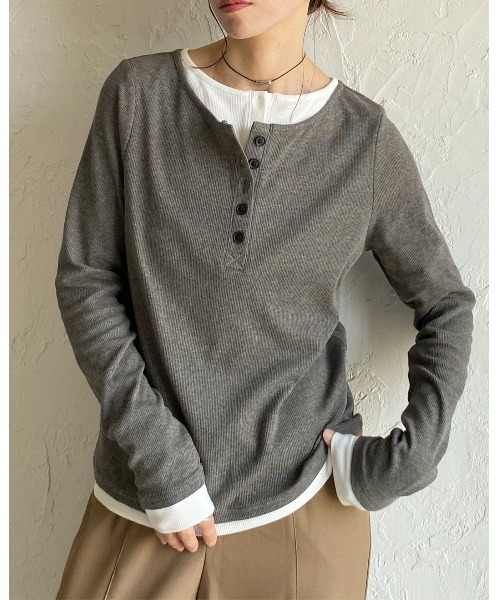 She's Closet ヘンリーネック tシャツ 長袖配色レイヤードヘンリー