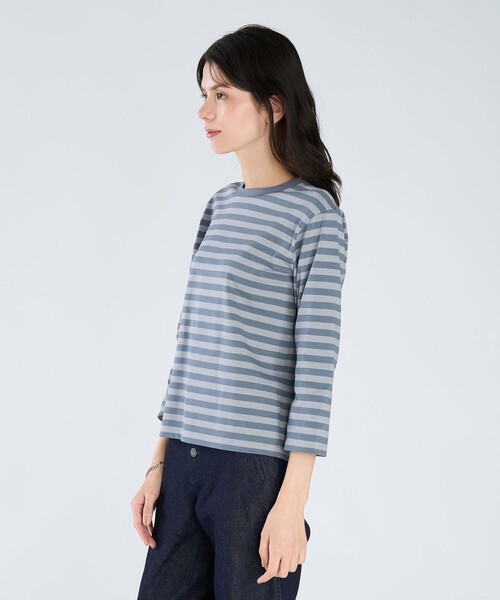 アニエス・ベー カットソー agnes b.（アニエスベー） tシャツ 細ボーダー コットン 七分袖 T