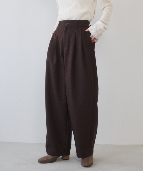 hunch（ハンチ） パンツ ツイード タックワイドパンツ レディース