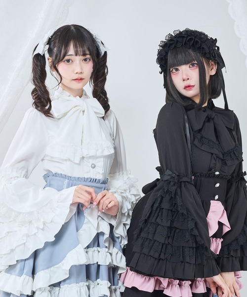 DearMyLove ブラウス シャツ フリルハイネックレースリボンプリンセス