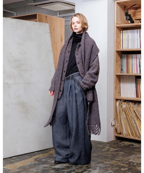 VOAAOV（ヴォアーブ） パンツ WOOL LINEN HERRING BONE Tuck Wide