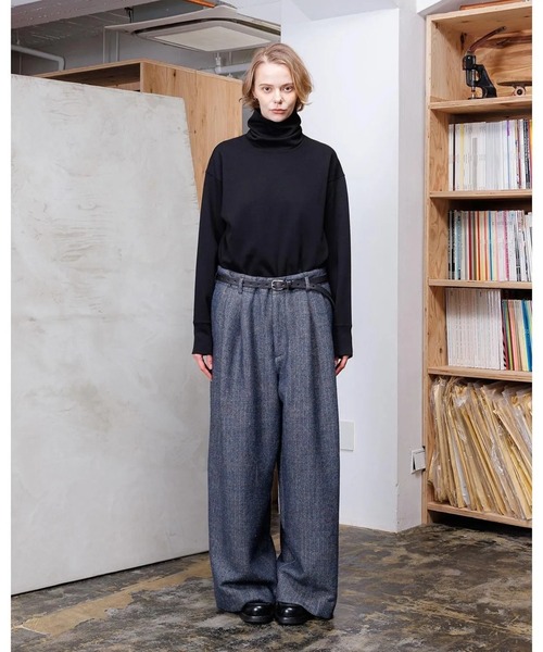 VOAAOV（ヴォアーブ） パンツ WOOL LINEN HERRING BONE Tuck Wide