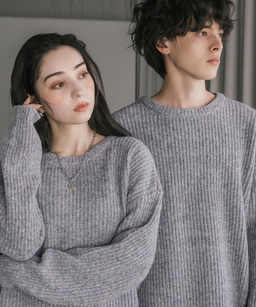 セーター ニット 新色追加 オーバーサイズ畦編みクルーネック長袖ニットセーター メンズ レディース | Rocky Monroe | 16