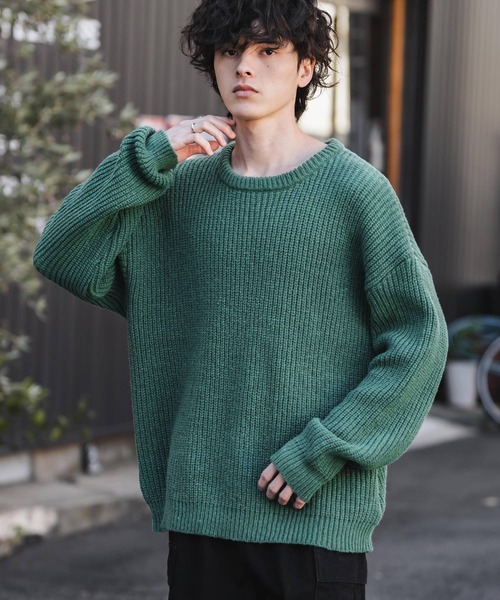 セーター ニット 新色追加 オーバーサイズ畦編みクルーネック長袖ニットセーター メンズ レディース | Rocky Monroe | 07
