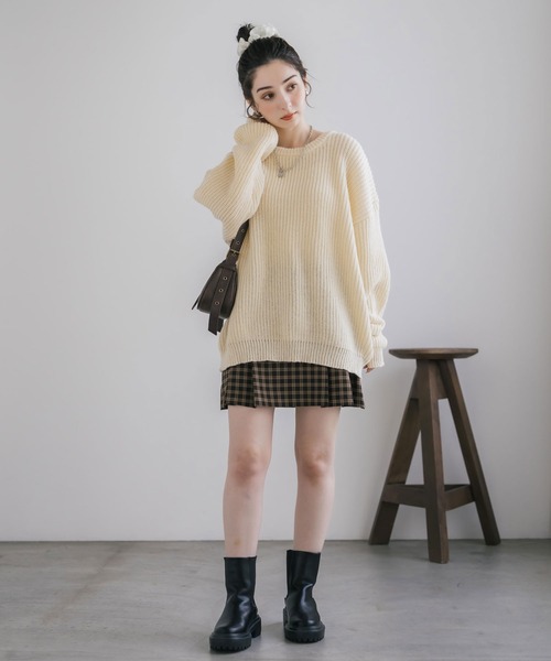 セーター ニット 新色追加 オーバーサイズ畦編みクルーネック長袖ニットセーター メンズ レディース | Rocky Monroe | 18