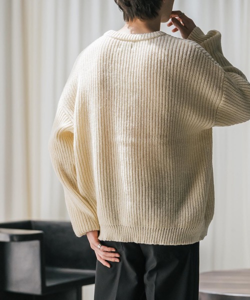 セーター ニット 新色追加 オーバーサイズ畦編みクルーネック長袖ニットセーター メンズ レディース | Rocky Monroe | 22