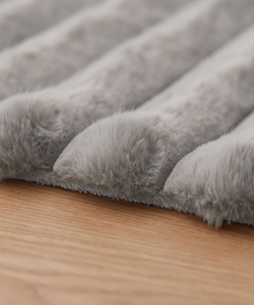 ブランケット モコモコ毛布 ストライプ ラビットファー調│ダブル