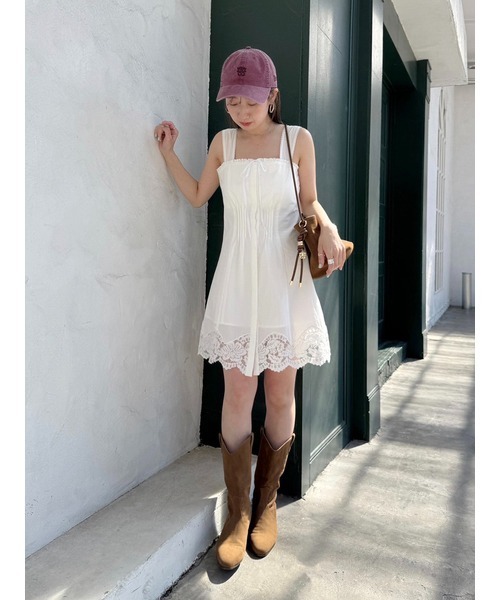 新品タグ付き　SNIDEL スナイデル　レーストリムコットンミニワンピース SNIDEL（スナイデル） ノースリーブワンピース 1 ホワイト レディース