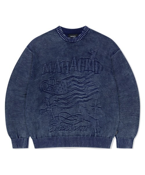 トレーナー スウェット mahagrid/マハグリッド」PIGMENT FLAG KNIT SWT/ピグメントフラッグニットスェット