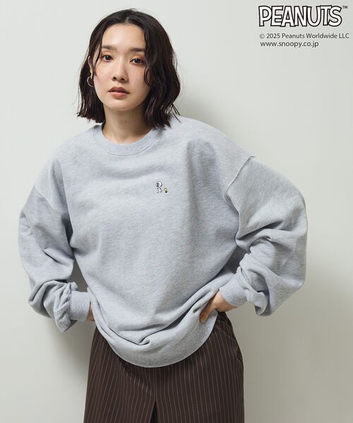 sportswear × PEANUTS / スウェット/L/コットン/グレー/SW25-1078 PEANUTS トレーナー スウェット スヌーピーミニ刺繍スウェット