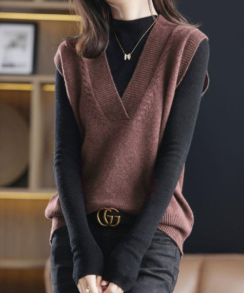BLANC FICELLE ベスト ジレ ビビットカラー ニット ジレ レディース