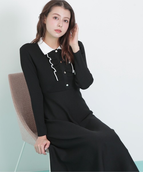 フリル袖 黒 ポロワンピース JILL by JILL STUART（ジルバイジルスチュアート） ワンピース フリル