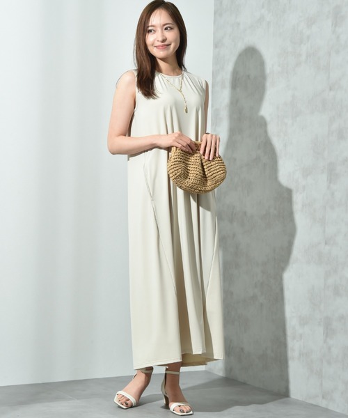 「INTERPLANET」 ノースリーブワンピース FREE ブラック レディース_画像3