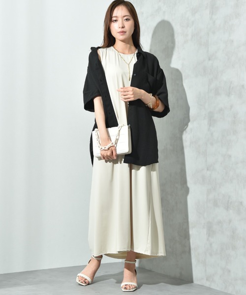 「INTERPLANET」 ノースリーブワンピース FREE ブラック レディース_画像6