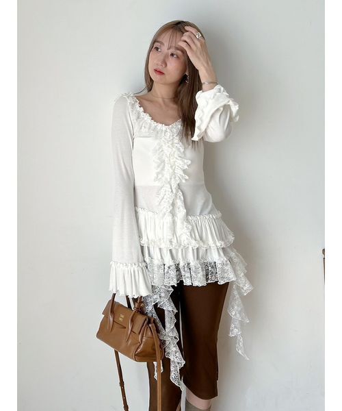 ティアードフリルカットソープルオーバー ¥14,960税込→13.000 SNIDEL tシャツ ティアードフリルカットソープルオーバー レディース