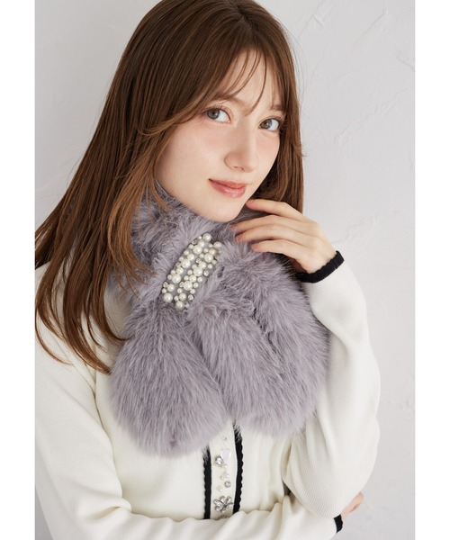 tocco closet マフラー ストール パール＆ビジュー付きファーティ  