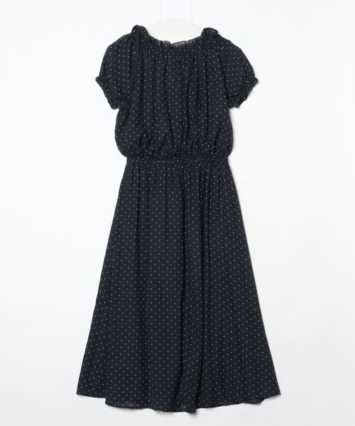 「OLIVE des OLIVE」 ドット柄半袖ワンピース M ネイビー レディース_画像2