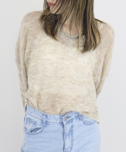 「Reurie'」 長袖ニット FREE ネイビー レディース_画像9