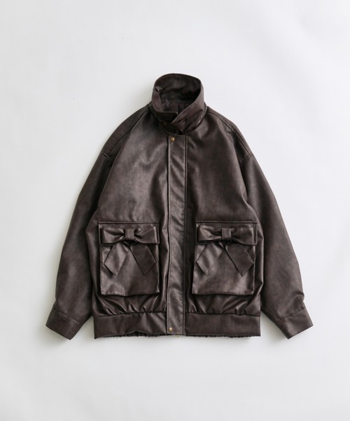 極美品 モラビト モニーレポケット レザーリボン付き ナイロンジャケット 羽織り OLIVE des OLIVE（オリーブデオリーブ） レザージャケット ライダース