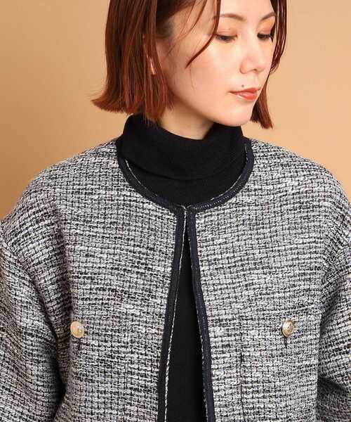 「Dessin」 ノーカラージャケット 02 ネイビー レディース_画像5