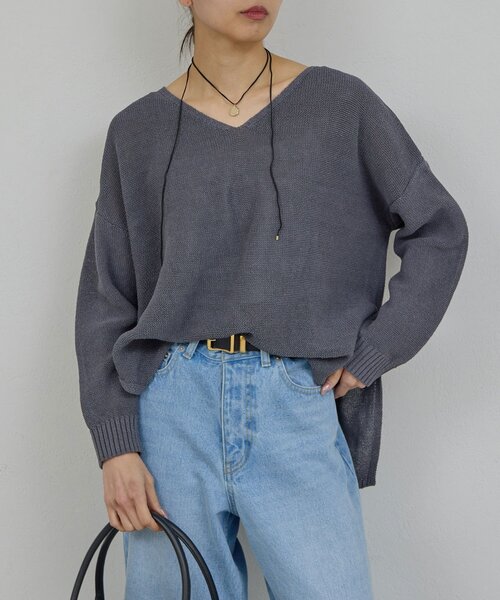 ニット セーター 「手洗い可」コットンメッシュプルオーバー レディースの画像