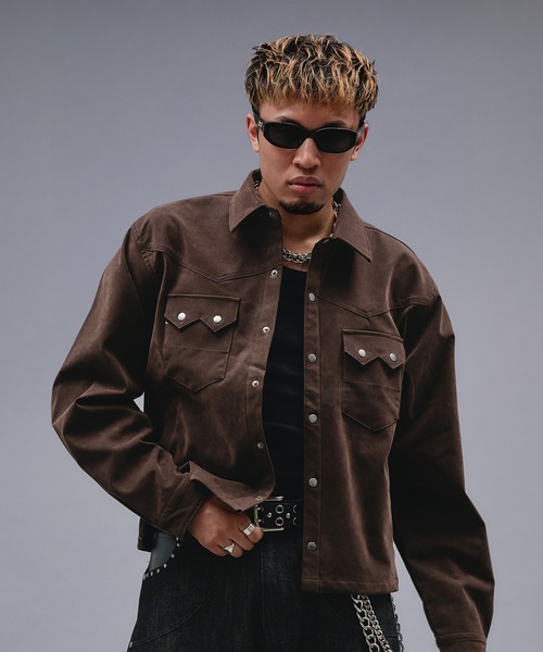 ANDER HUNK/アンダーハンク、合皮レザージャケット、ブラウン ANDER HUNK ブルゾン アウター Studs Design Tracker Jacket/スタッズ