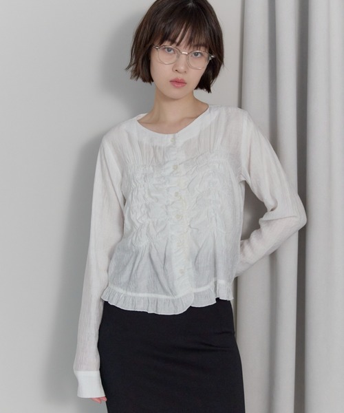 leimn ブラウス シャツ 夏 フロントシャーリングシアーブラウス