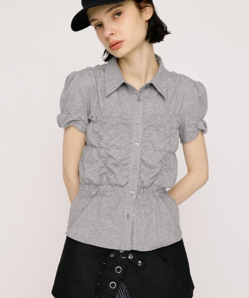tシャツ RANDOM SHIRRING CUT TOPS ランダムシャーリングカットトップス 春服 夏服 レディースの画像