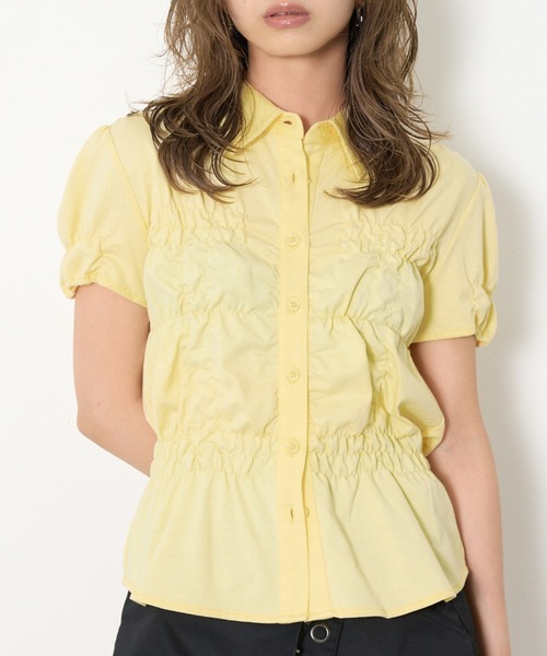 tシャツ RANDOM SHIRRING CUT TOPS ランダムシャーリングカットトップス 春服 夏服 レディースの画像