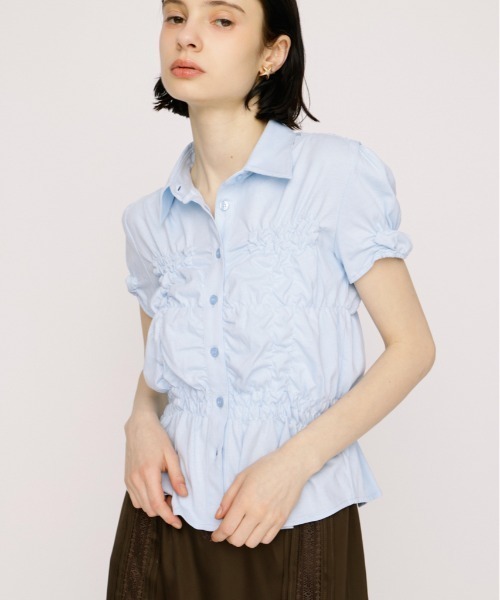 tシャツ RANDOM SHIRRING CUT TOPS ランダムシャーリングカットトップス 春服 夏服 レディースの画像
