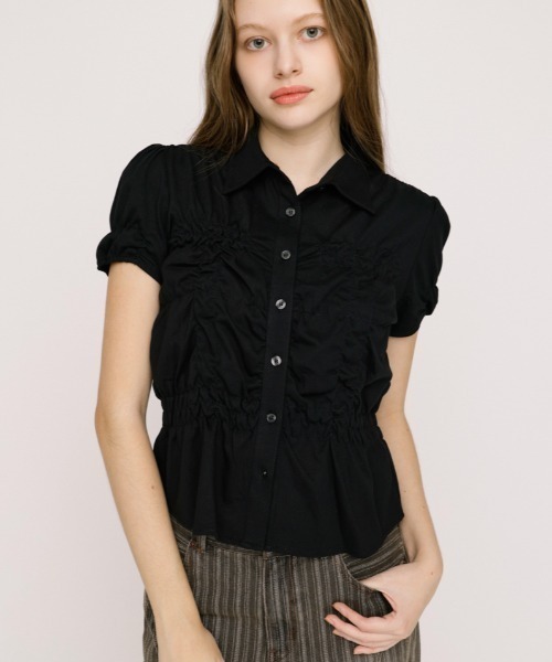 tシャツ RANDOM SHIRRING CUT TOPS ランダムシャーリングカットトップス 春服 夏服 レディースの画像