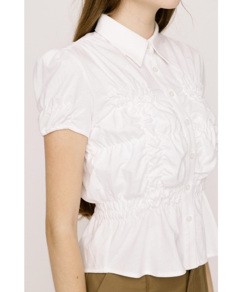 tシャツ RANDOM SHIRRING CUT TOPS ランダムシャーリングカットトップス 春服 夏服 レディースの画像