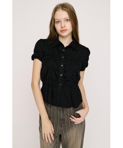 tシャツ RANDOM SHIRRING CUT TOPS ランダムシャーリングカットトップス 春服 夏服 レディースの画像