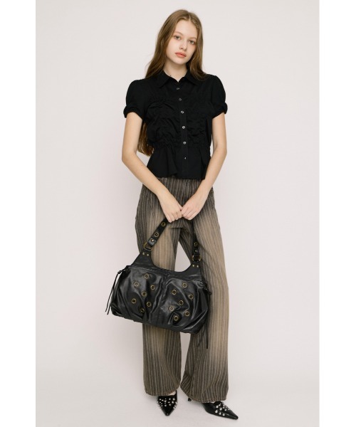 tシャツ RANDOM SHIRRING CUT TOPS ランダムシャーリングカットトップス 春服 夏服 レディースの画像