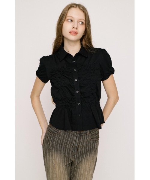 tシャツ RANDOM SHIRRING CUT TOPS ランダムシャーリングカットトップス 春服 夏服 レディースの画像
