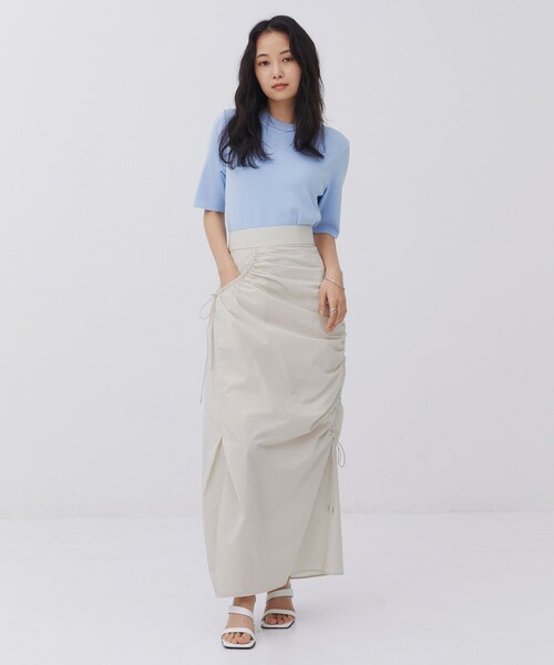 スカート 「新作」アシメホールギャザースカート｜ウォッシャブル/細見え/軽量/夏服の画像